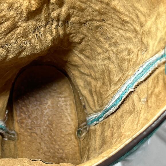 Vtg Circle G Boots Womens Sz 8.5M Western Square Toe Turquoise & Brown Cowgirl - Picture 16 of 16